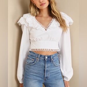 NWT Lulus Charming Daydream Ivory Eyelet Embroidered Long Sleeve Top